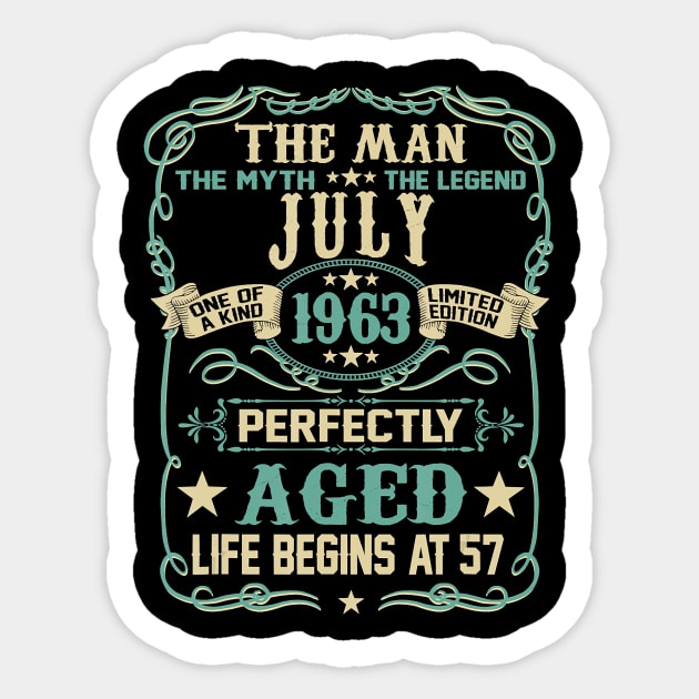 57th Birthday Gift The M57th Birthday Gift The Man Myth Legend Born In JULY 1963 T-Shirtn Myth Legend Born In JULY 1963 T-Shirt Sticker by Hot food